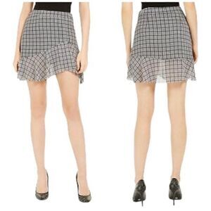 41. Michael Kors Black & White Houndstooth mini flounce skirt Size 10 NWT